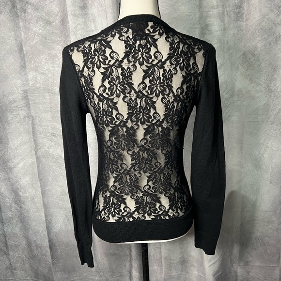 Vintage Sun Moon Star Black Lace Back Button Down Cardigan Sweater - SMALL - Picture 5 of 11